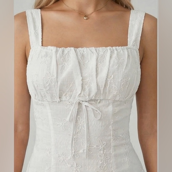 Boho Floral Mini Dress - Square Neck Fit & Flare White - Picture 2 of 12